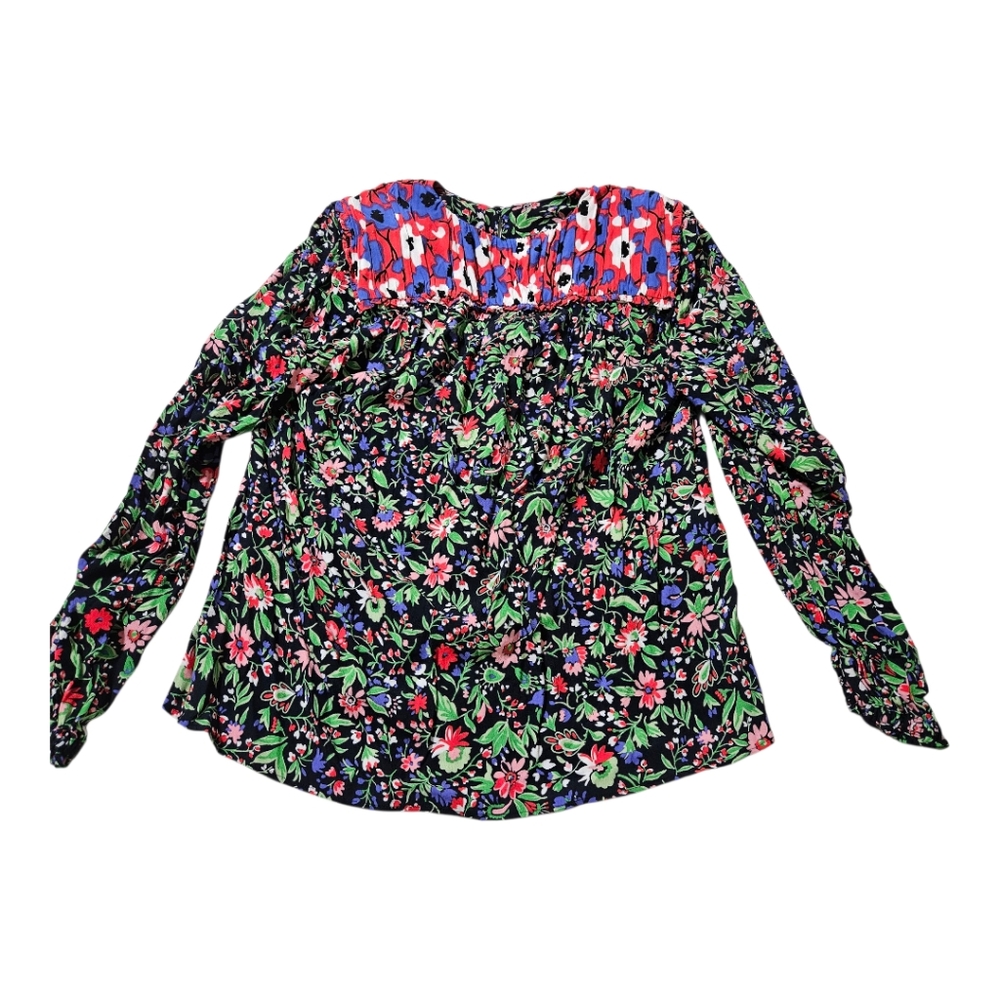 Zara Floral Print Long Sleeve Blouse With Shoulder Pads Size XS